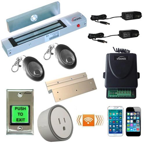 Visionis FPC-5206-VS One Door Access Control Outswinging Door 300lbs Electromagnetic Lock with Wireless Receiver and Remote and Smartphone Controlled WiFi Kit