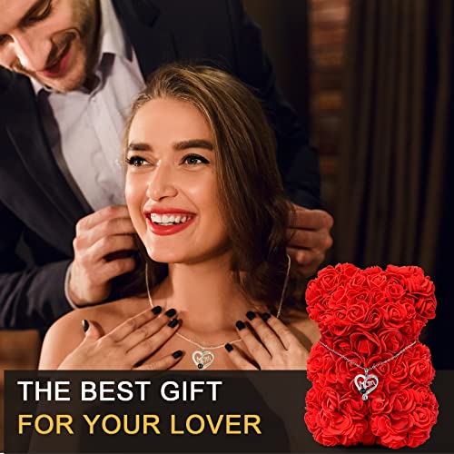 Rose Bear in Glass Dome Gift for Mom Wife Girlfriend O4692