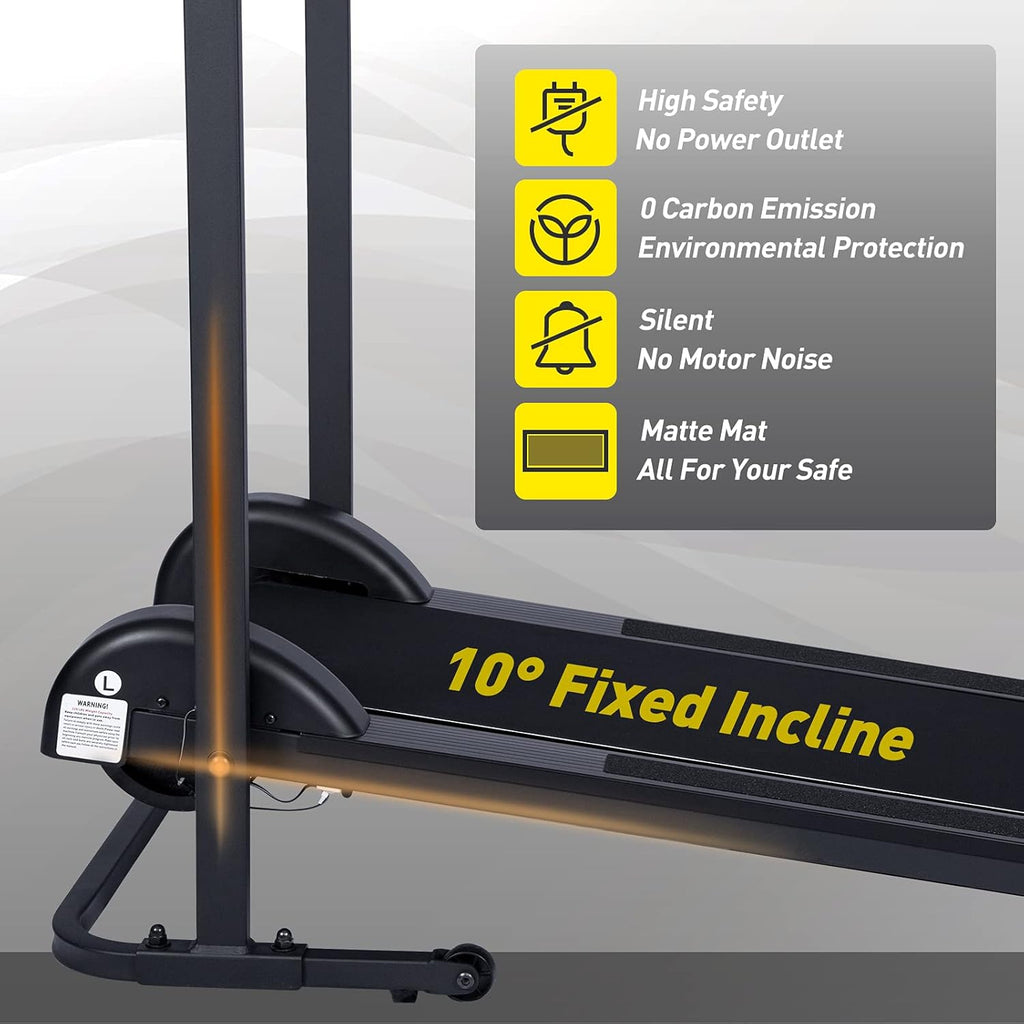Foldable Manual Treadmill with 10° Incline for Home Walking Running O77579