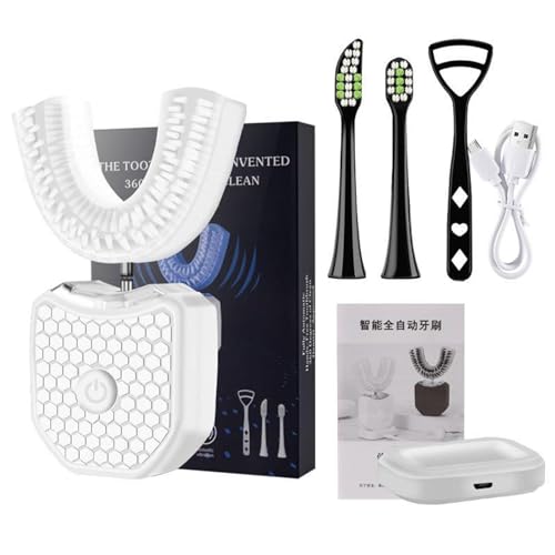 Ultrasonic Electric Toothbrush, U Shaped Automatic Toothbrush for Adults 360° Whole Mouth Toothbrush Whitening Wireless Charging IPX7 Waterproof,Black