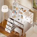 Vanity Desk with Mirror with Lights and Large Drawers, 3 Color Modes Dimmer Switch 10 Light Bulbs Makeup Vanity Set with Cushioned Stool for Girls, Women. White