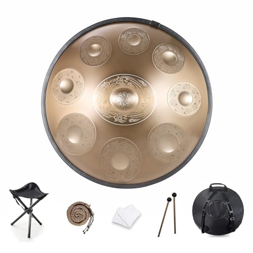 Handpan Drum D Minor 9/10/12 Notes Handpan Drum 22 Inch Handpan Drum 432HZ/440HZ Handpan Drum For beginners, professionals and music therapists Personal Meditation Sound Healing(Size:10 Notes(4