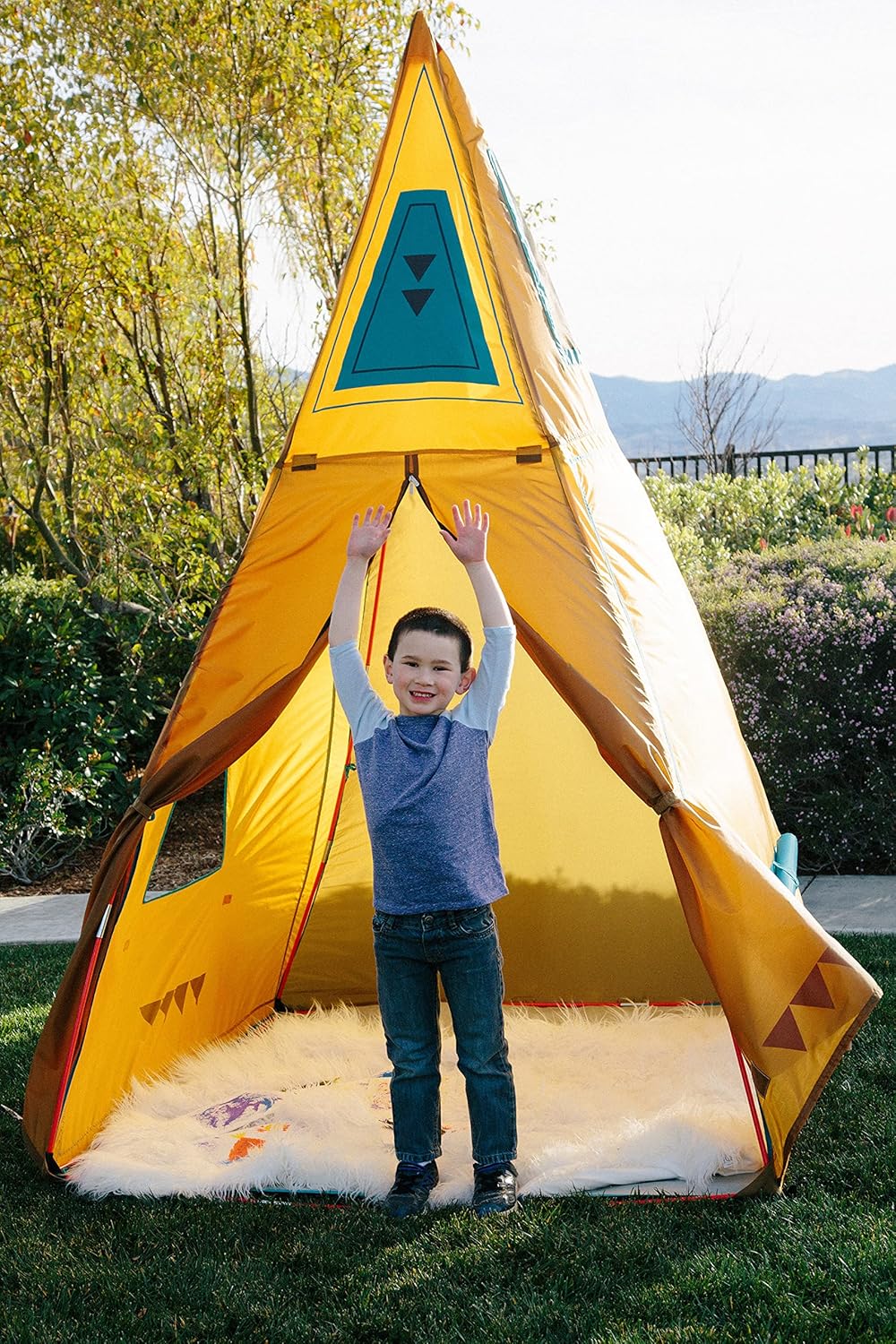 Kids Giant Tee Pee Tent Playhouse, 59 x 59 x 96 Inches, Brown Y9963