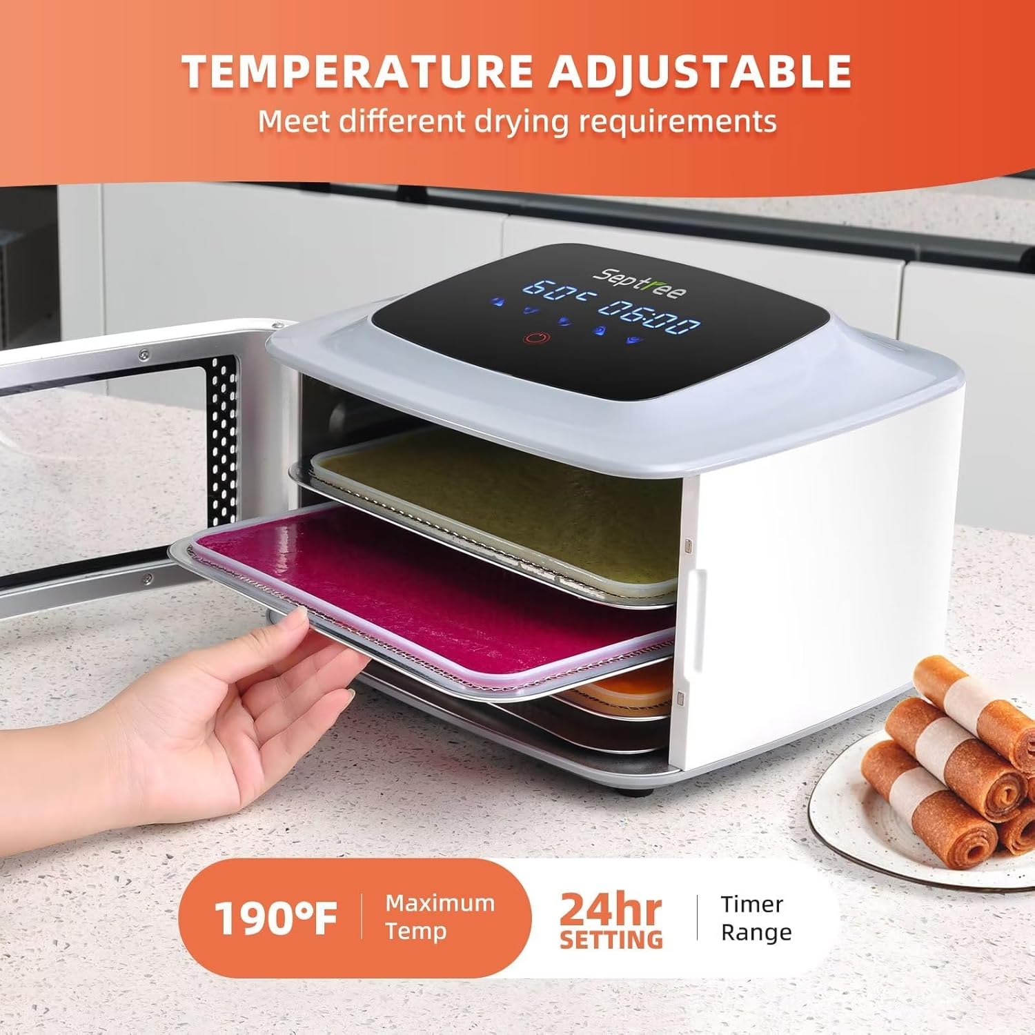4-Layer Food Dehydrator with Stainless Steel Trays, 400W, Timer Control for Jerky, Herbs, Meat, Fruit, Veggies R676429