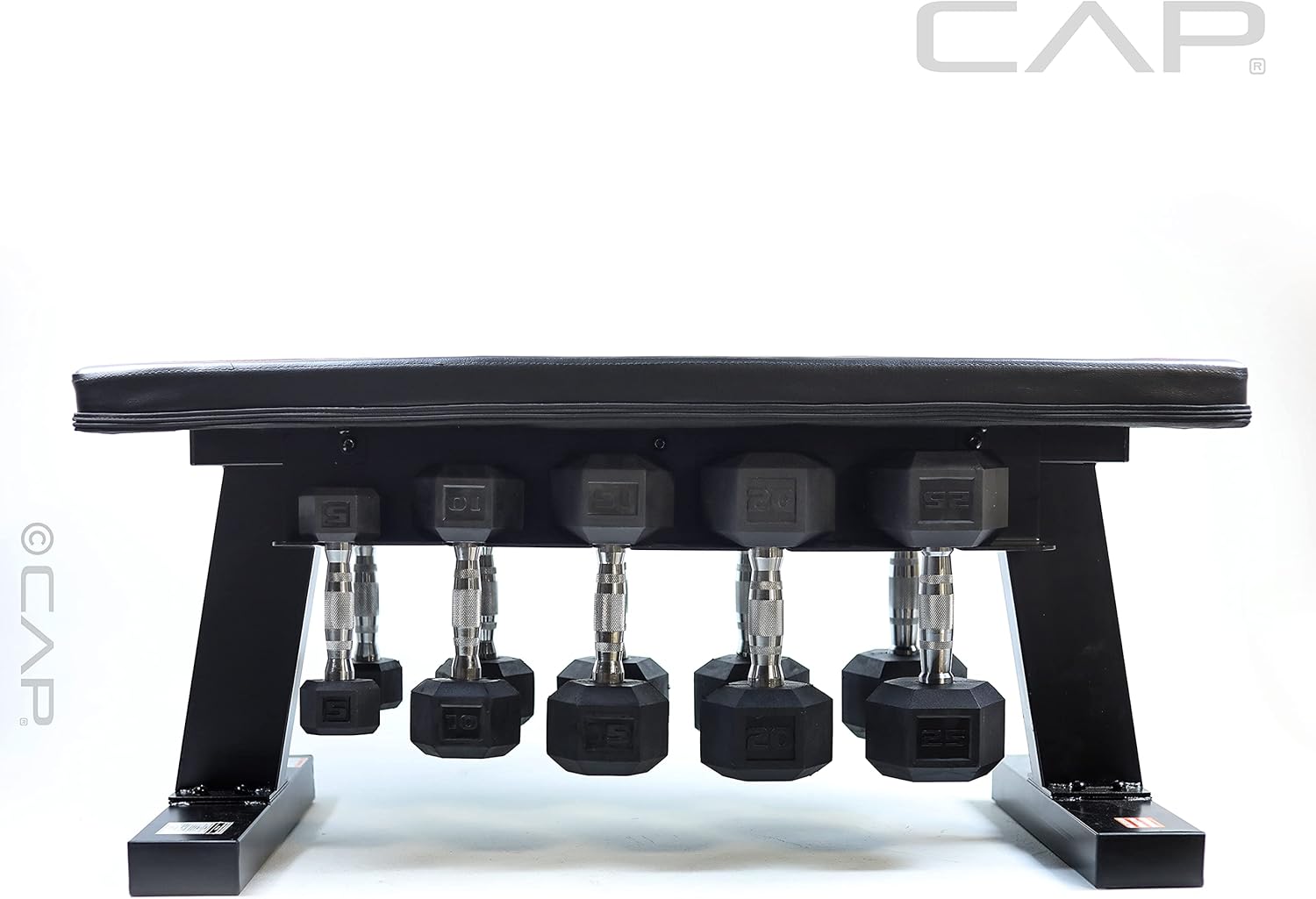 Flat Bench with Dumbbell Storage and 150 lb Hex Dumbbell Set E6781