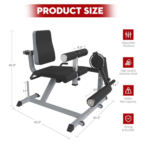 Leg Extension and Curl Machine, Adjustable Lower Body Exercise Bench for Home Gym C542056