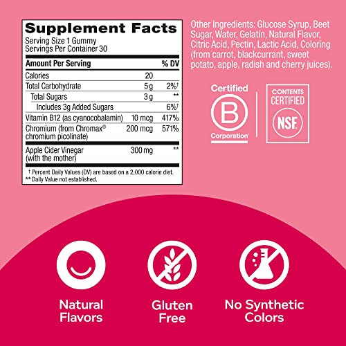 Metabolism Gummy Rings, Apple Cider Vinegar, Vitamin B12, Chromium, Chewable Supplement, Apple Flavor, 30 Count D333