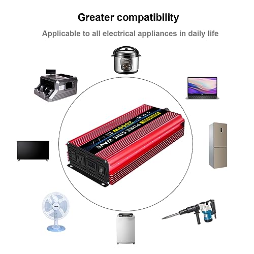 1000W Pure Sine Wave Power Inverter DC 12V to AC 110V with 2 Outlets T907607