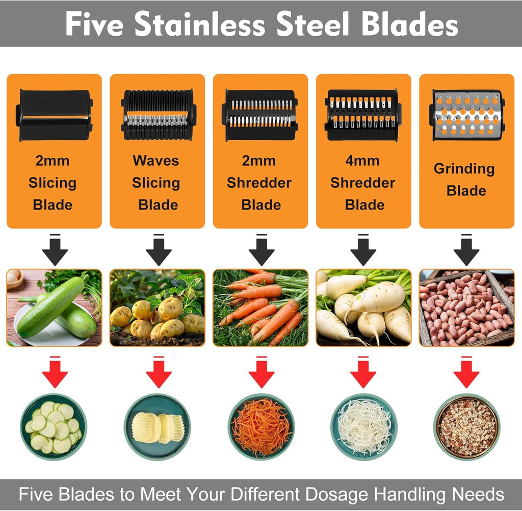 Electric Cheese Grater for Block Cheese, Potato, Carrots with 5 Blades A5105