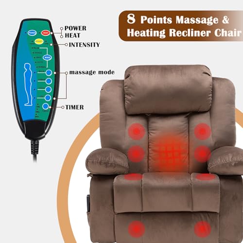 Massage Recliner Chair with Heat, 360° Swivel Rocking for Living Room W417908