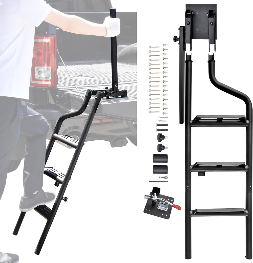 42" Foldable Pickup Truck Tailgate Ladder with Grab Handle, Heavy Duty Universal Folding Tailgate Step Ladder with Handrail for Pickup Truck (F150, RAM 1500 etc.) Accessories