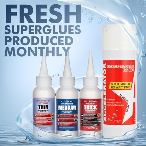 Thin, Medium, Thick CA Glue with Activator Bundle for Woodworking, Hobby Models, 3D Printing C426