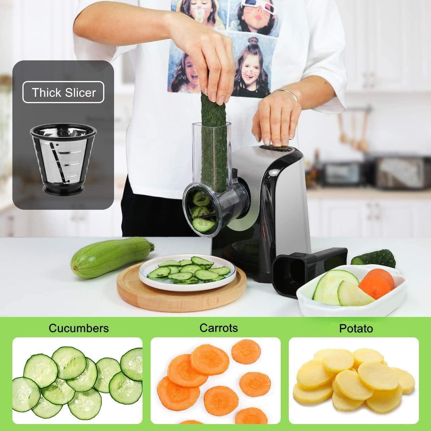 Electric Cheese Grater with One-Touch Control, 150W Kitchen Slicer Shredder K7709