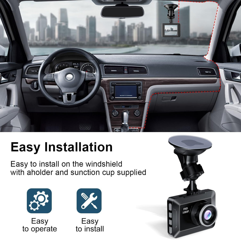 Dash Camera for Car, 1080P Full HD, 170° Wide Angle, Night Vision, Loop Recording, G Sensor H65755