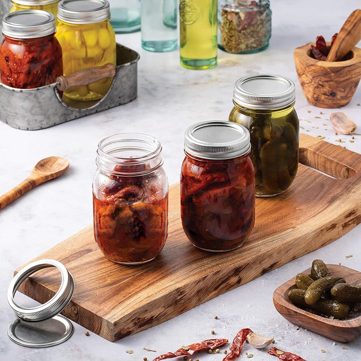 12 Pack Mason Jars with Airtight Lids, 16 oz for Canning and Food Storage F46920