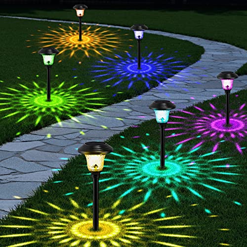 BEAU JARDIN 8 Pack Solar Pathway Lights Color Changing Outdoor Waterproof Multi Color halloween LED Glass Stainless Steel Metal Garden Landscape Lighting for Yard Walkway Lawn Stake Colorful BG2121