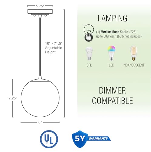 Mid-Century Modern Hanging Orb Pendant Light with Matte White Frosted Diffuser X6718