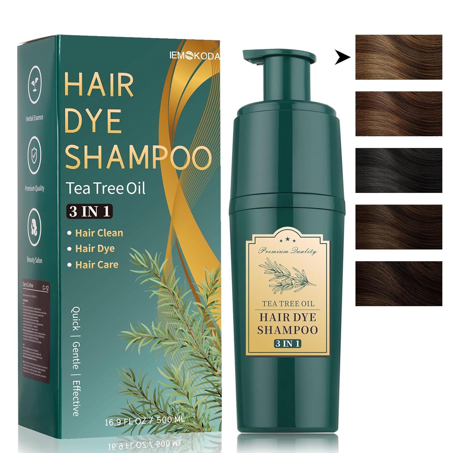 Light Brown Hair Dye Shampoo for Women & Men, Herbal Hair Color Shampoo with Tea Tree Oil, 3-in-1 Instant Brown Color Shampoo for Grey Hair, Natural Plant Bubble Shampoo Hair Dye for All Hair Types
