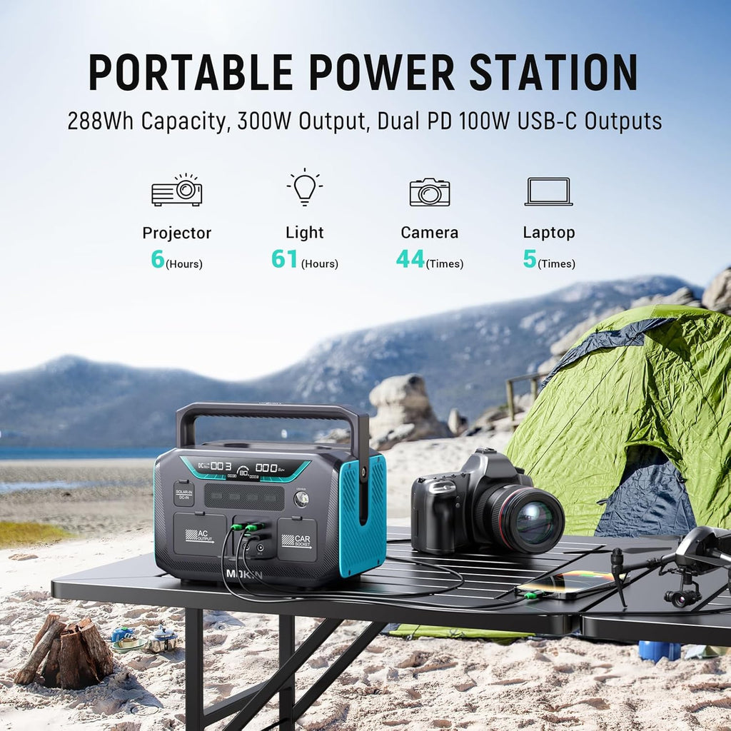 300W Portable Power Station with 120W Foldable Solar Panel for Camping and Outages B97807