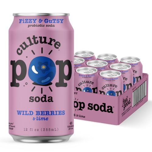 Culture Pop Soda Sparkling Probiotic Drink, Vegan Soda for Gut Health, Non-GMO, GF, No Added Sugar, 12 Pack, 12 Fl Oz Cans, Jazzy & Juicy Variety Pack