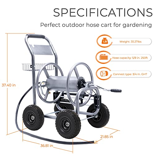 Hose Reel Cart with Wheels, Heavy Duty, 250-Feet Capacity Y8639
