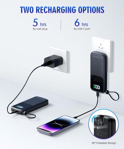 15000mAh Portable Charger PD30W Fast Charging with AC Wall Plug and LED Display E71292