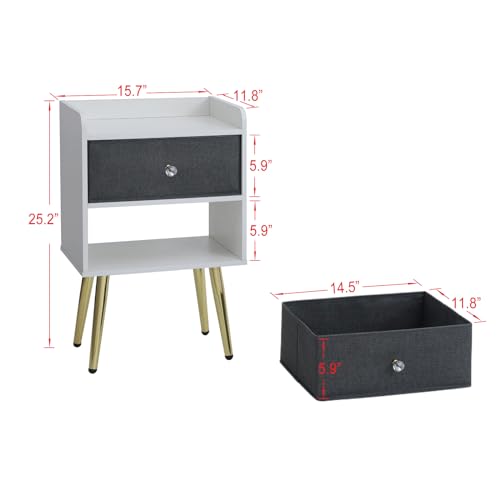 White Nightstand with Drawer and Shelf C801