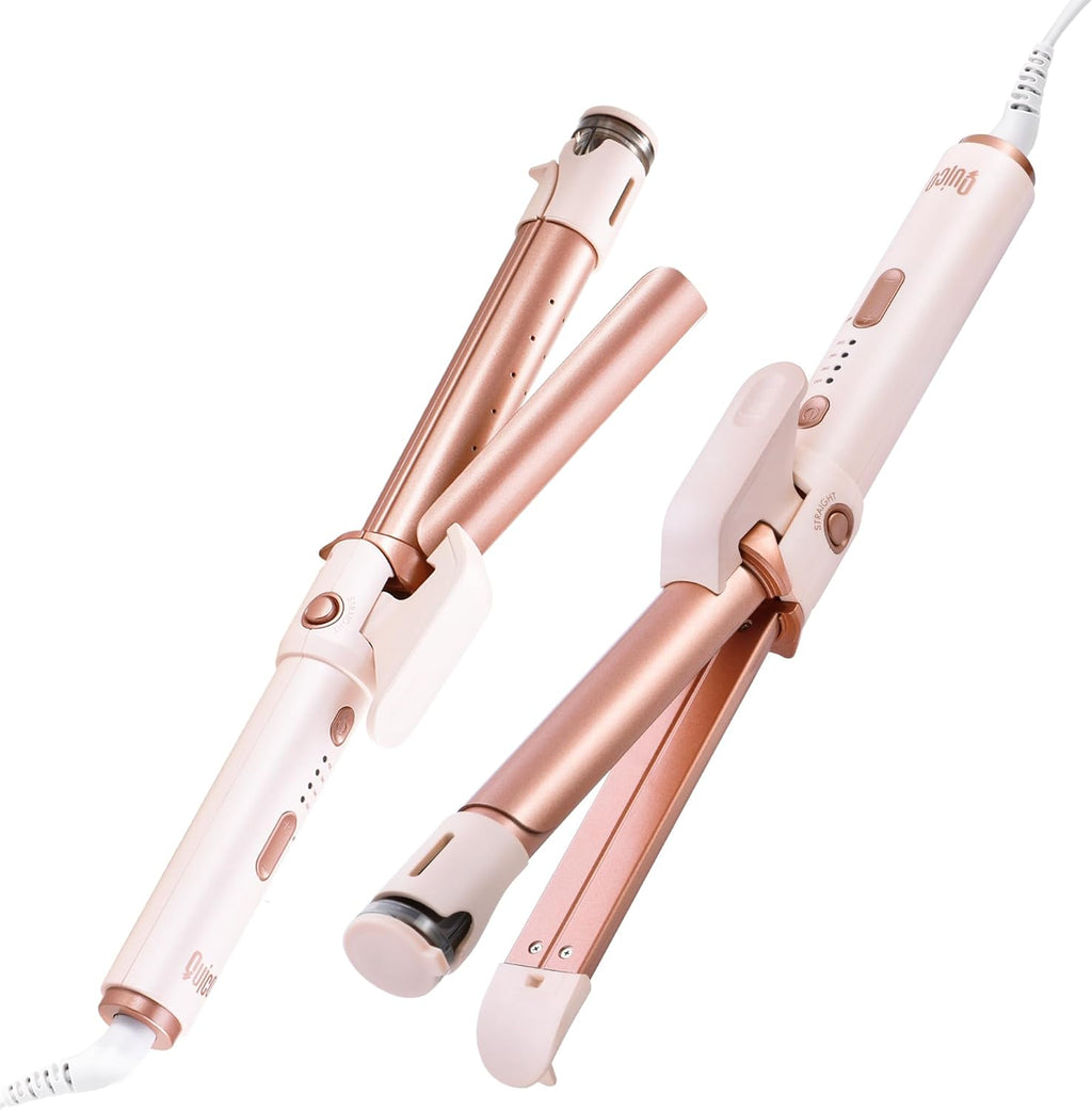QUICO Professional 2-in-1 Curler Iron and Steam Hair Straightener, 1" Ceramic Hair Curling Wand, with Negative Ions, 330/360/390/420°F, Temp Memory, Fast Heating & Auto-Off, with Glove & Comb & Clips