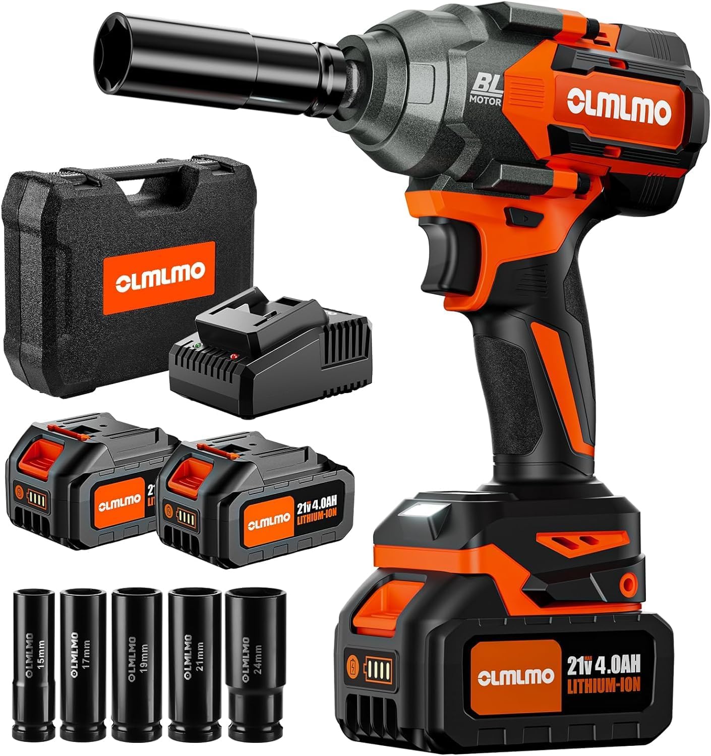 Cordless Impact Wrench High Torque 1/2-In 700Ft-lbs（950N.m Brushless Impact Wrench, 21V Electric Impact Wrench w/ 2x 3.0Ah Battery, Fast Charger & 5 Sockets, Power Impact Gun for Car Home