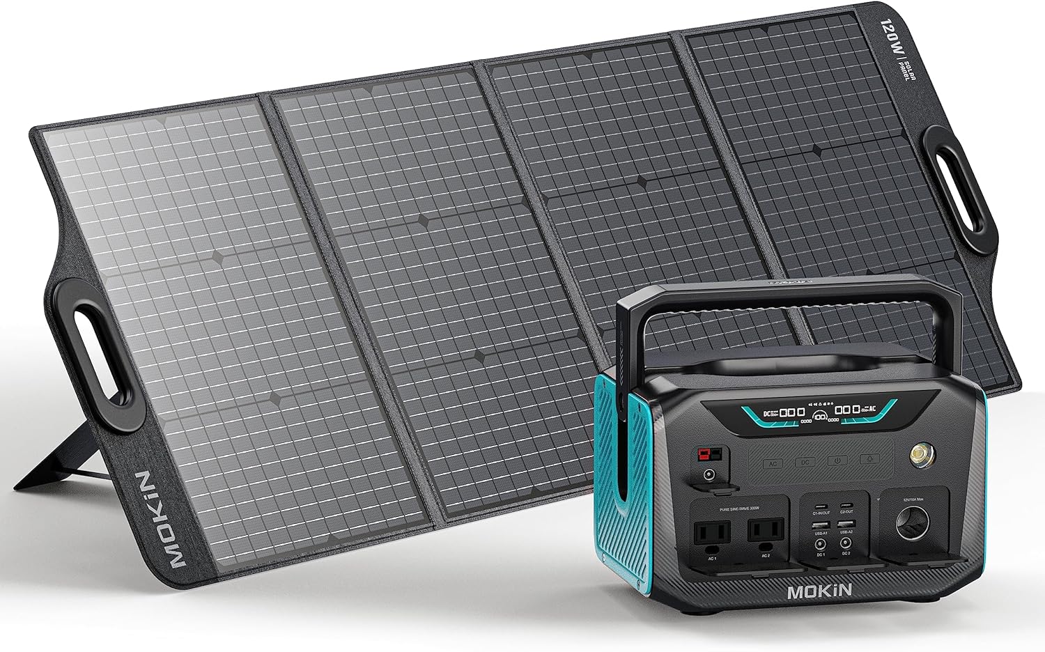 MOKiN Solar Generator, 300W Portable Power Station with 120W Foldable Solar Panel, Emergency Backup Power Source for Camping, Hiking, or Power outage