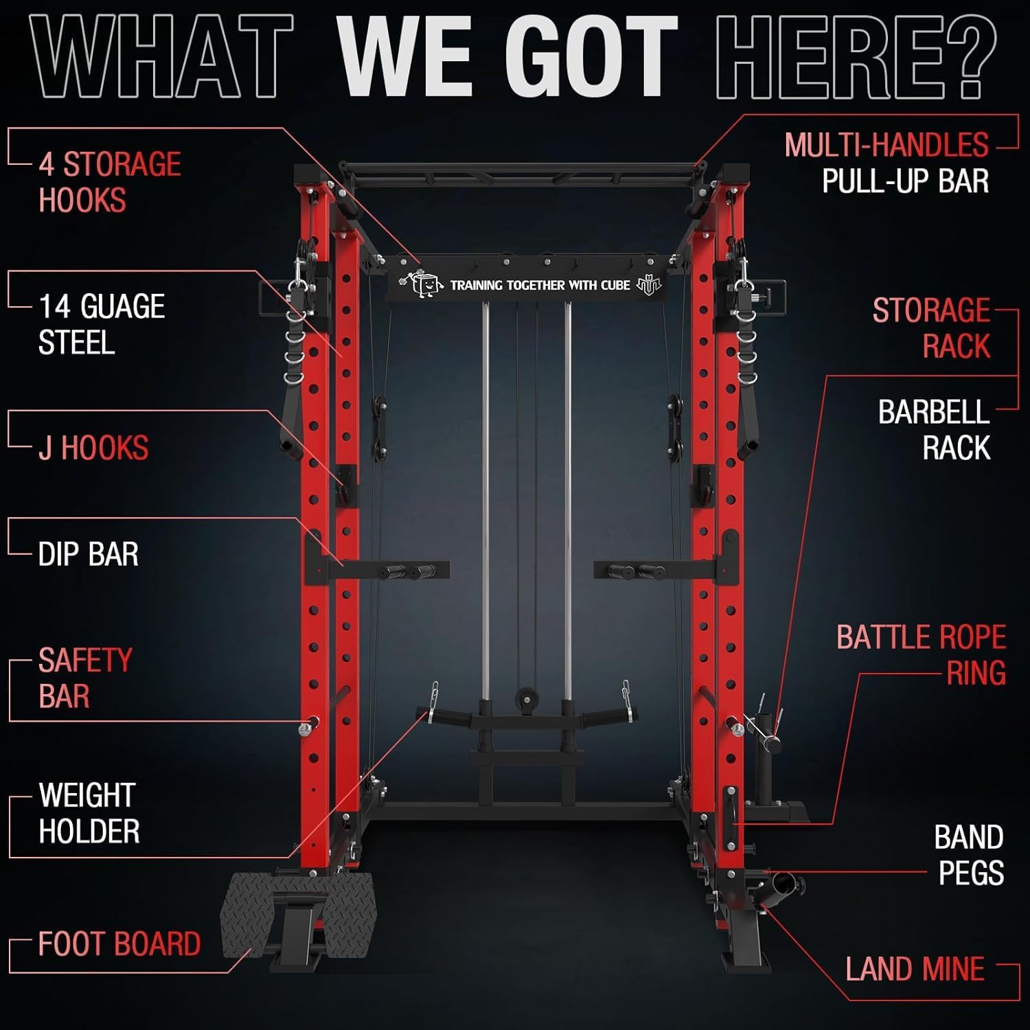 Power Cage with Cable Crossover and Lat Pull Down System for Home Gym A1650