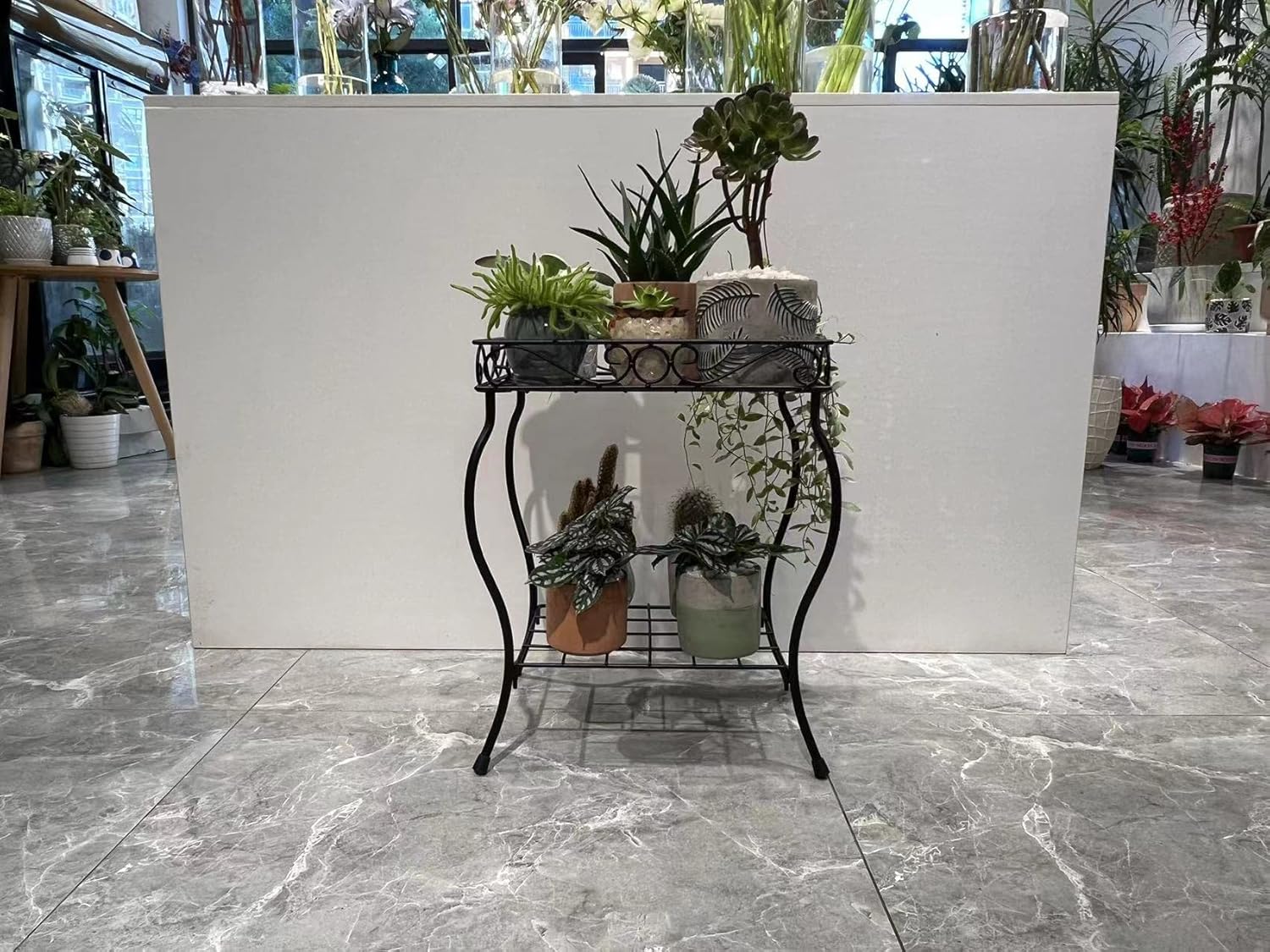 Rectangular Metal Plant Stand Rack for Small Pots, Black G401