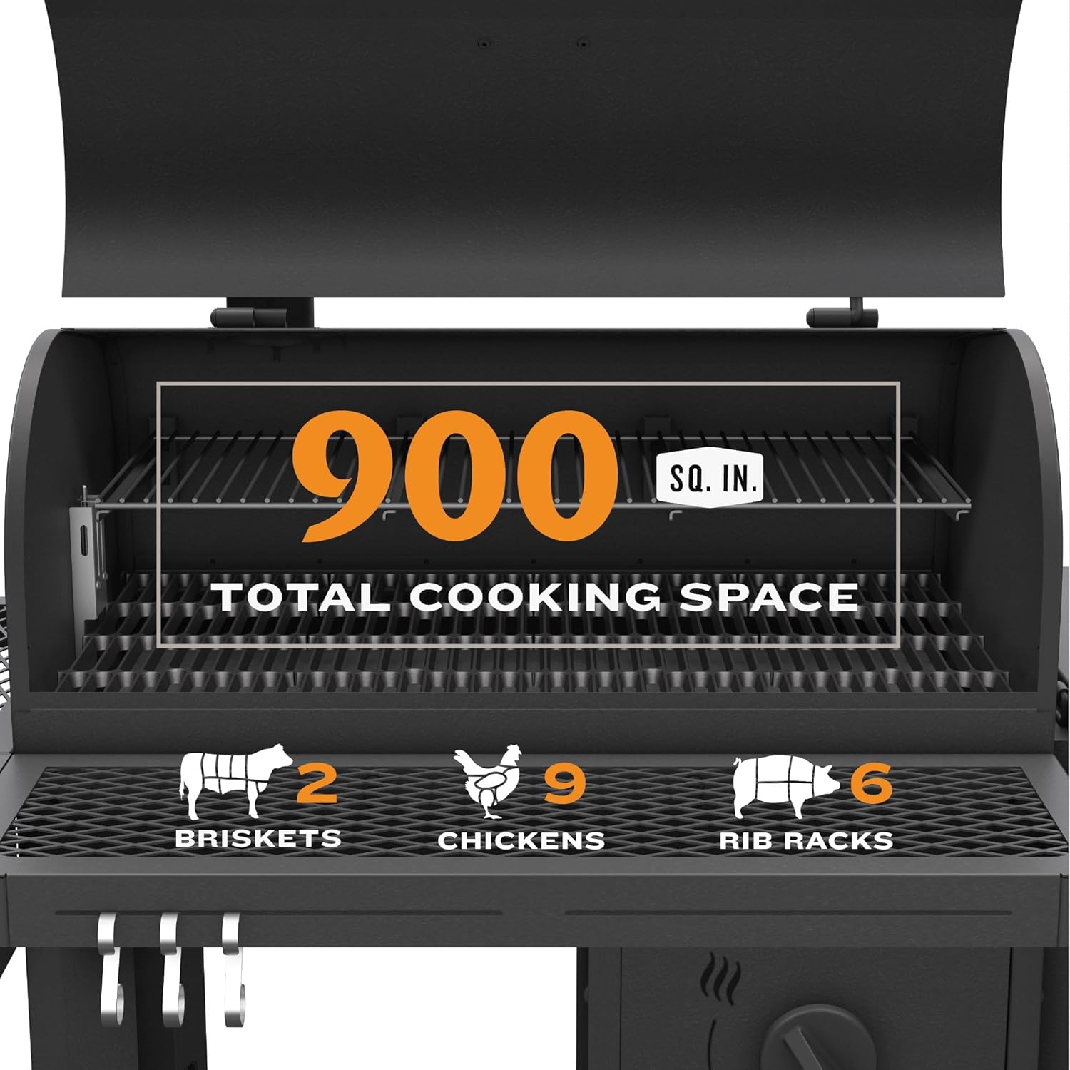 Charcoal Smoker and Grill, Black Steel A38635