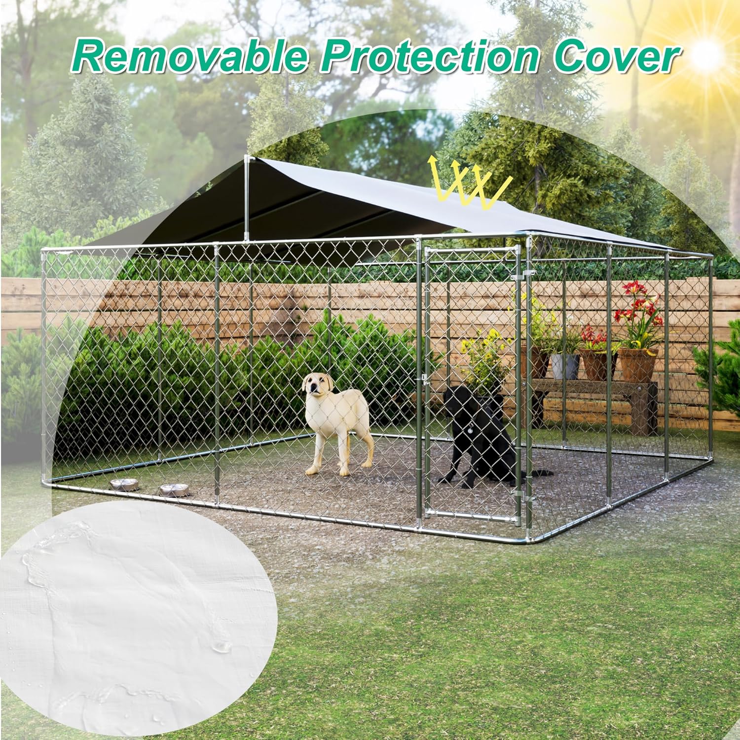 Outdoor Dog Kennel with Roof, Chain Link Enclosure Pen H159