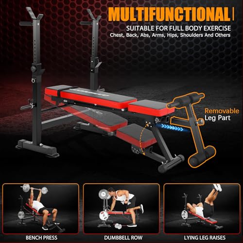 Weight Bench with Squat Rack, 6-in-1 Foldable Bench Press Set, Adjustable Incline Flat Decline, Strength Training for Home Gym R62045