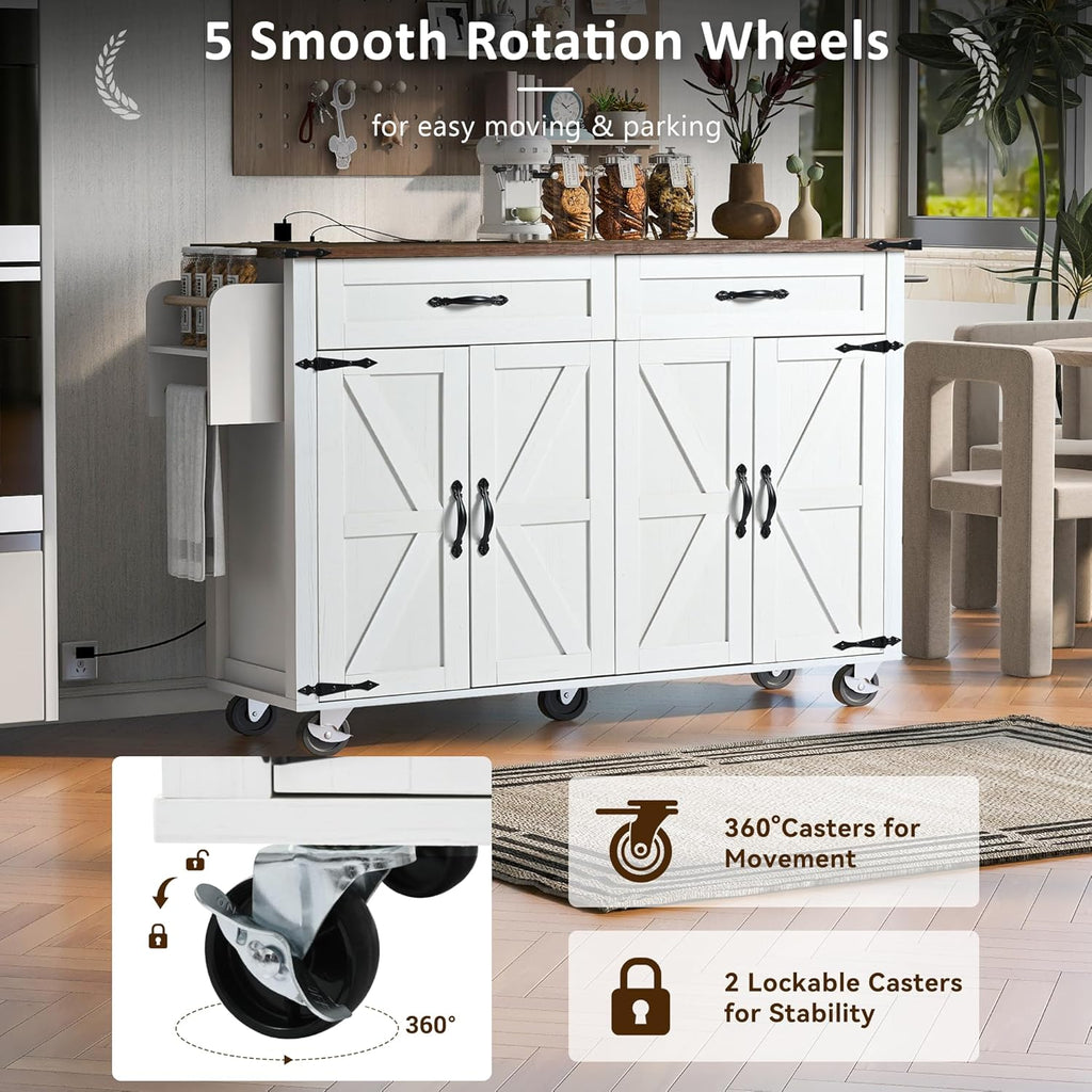 Kitchen Island Cart with Power Outlet and Storage, Rolling Trolley with Drop Leaf S12879