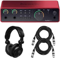 Focusrite Scarlett 2i2 4th Gen 2x2 USB Audio Interface Bundle with Headphones and 2 XLR Cables, For PC & MAC, Great for Music Recording and Podcast (4 Items)