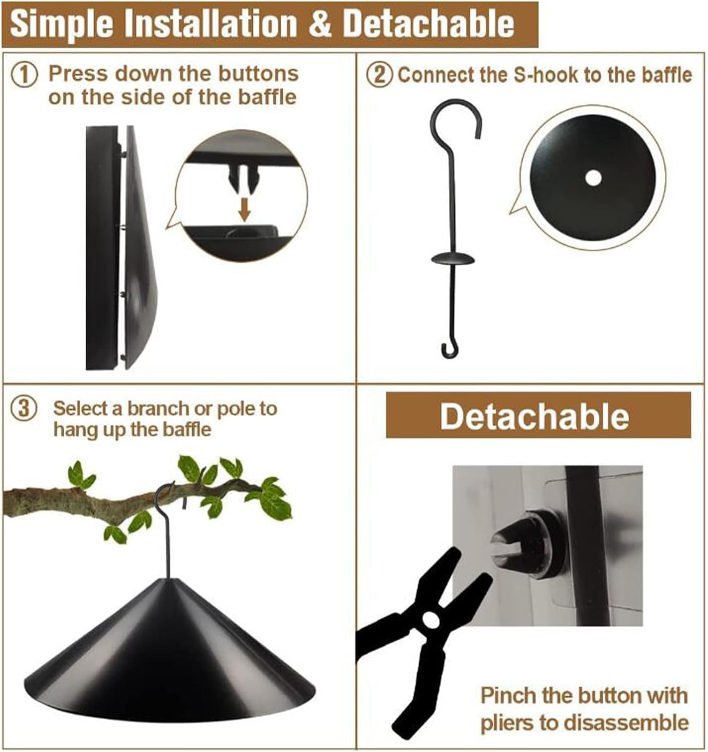 Squirrel Proof Baffle for Bird Feeder Pole with Rain Guard W395512