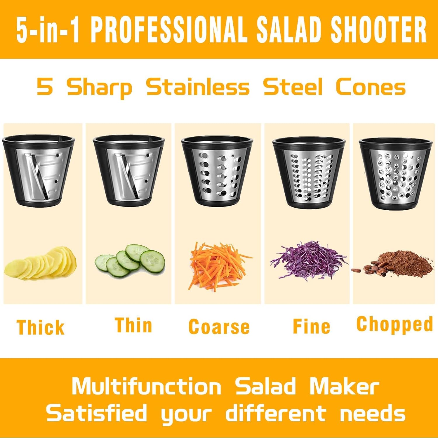 Electric Cheese Grater 5 in 1 Vegetable Slicer 150W One-Touch Control F8074