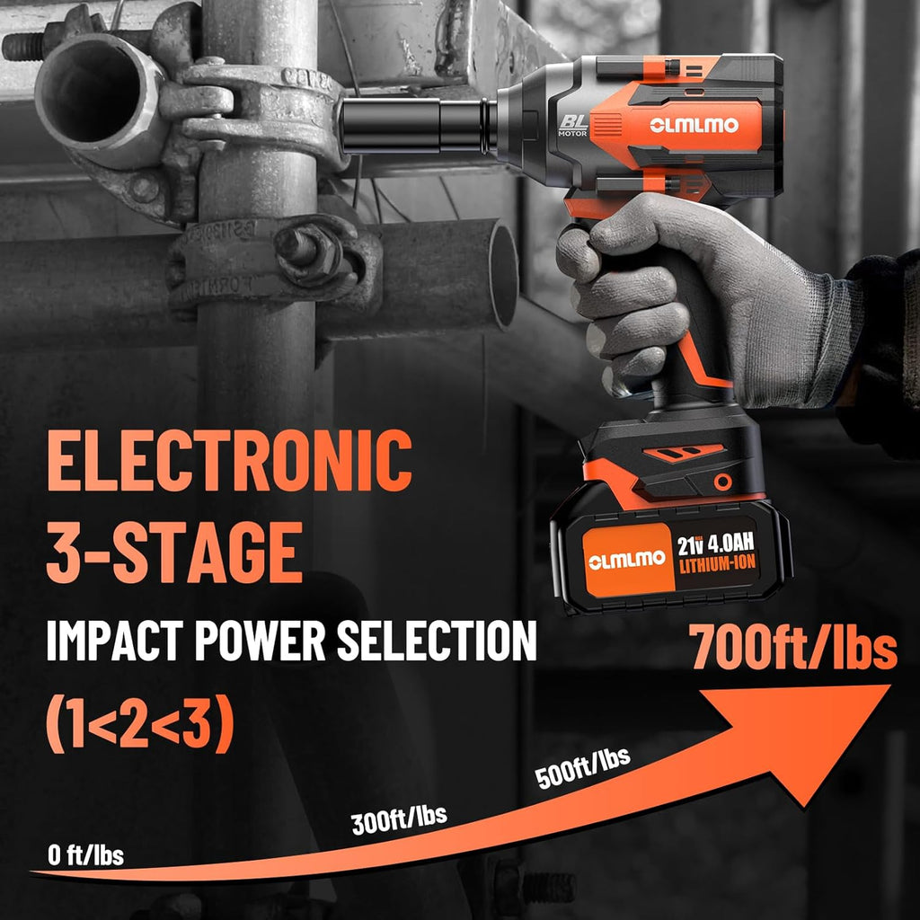 Cordless Impact Wrench 1/2-In High Torque 700Ft-lbs with 2 Batteries U6123