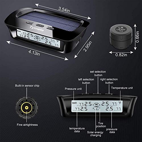 RV Tire Pressure Monitoring System with 4 Sensors, Solar Charge, LCD Display C984049