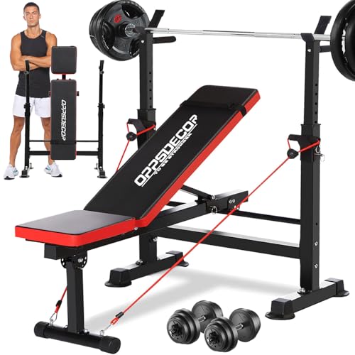 OPPSDECOR 6 in 1 660lbs Weight Bench Set with Squat Rack, Bench Press Set with Barbell Rack, Adjustable Incline Strength Training Workout Bench with Leg Developer Preacher Curl for Home Gym PXZXYX1