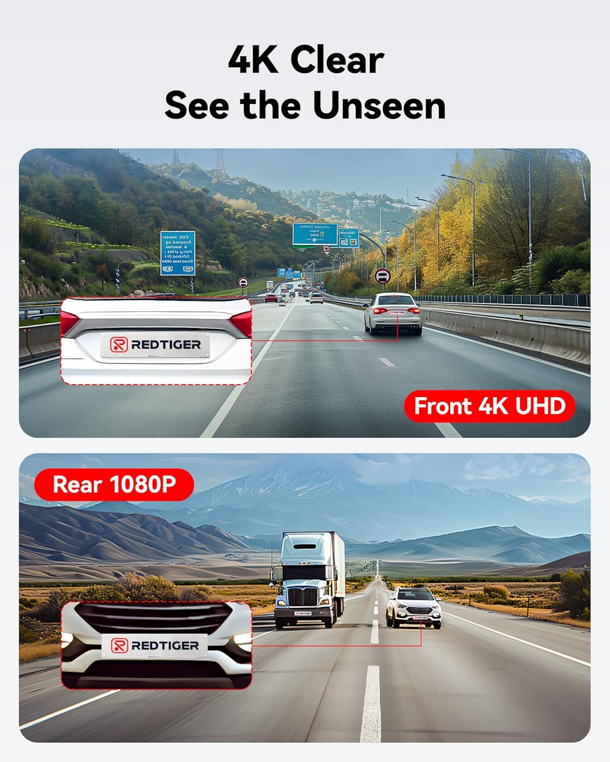 Dash Cam Front Rear, 4K/2.5K Full HD, Built-in Wi-Fi GPS, Night Vision F108