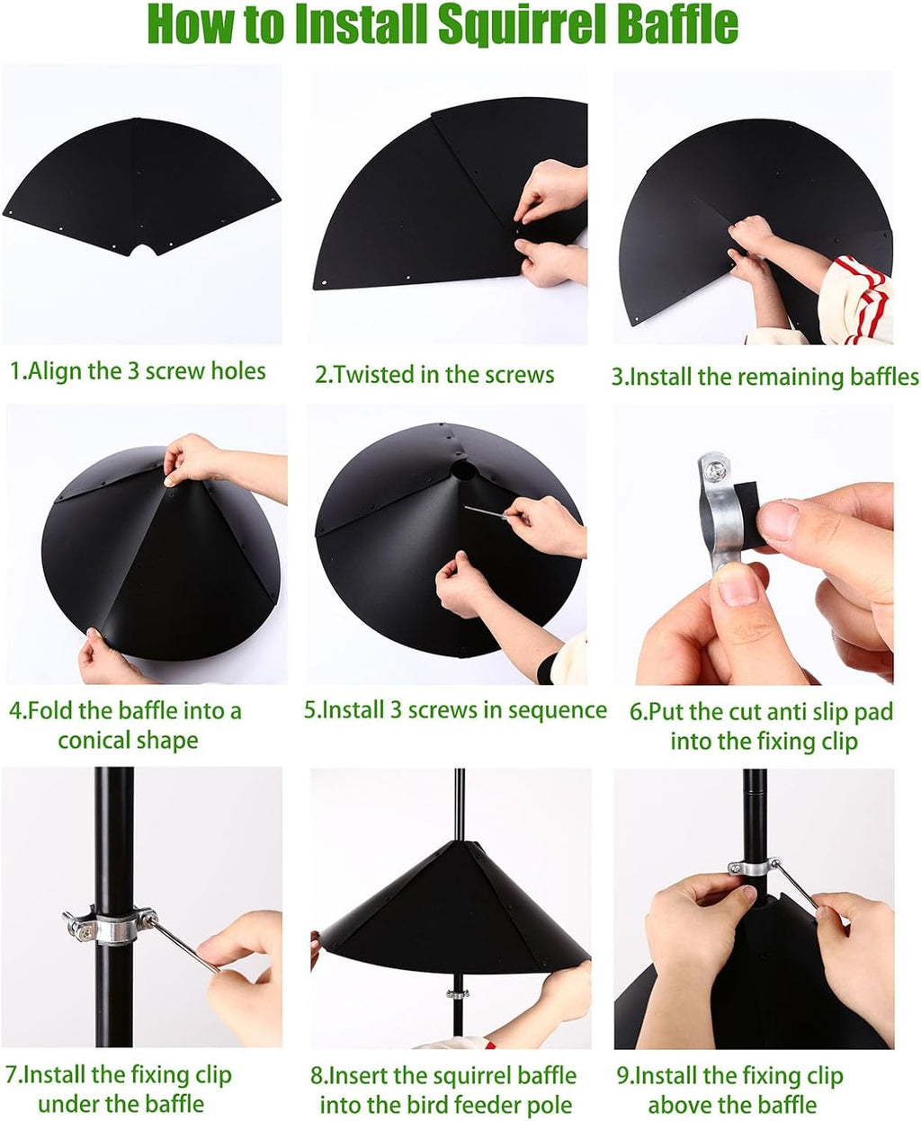 Squirrel Baffle for Bird Feeder Pole, Outdoor Pole Mount Guard, Black Y34434