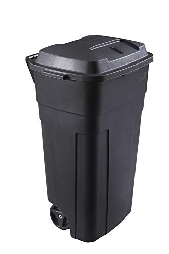 Heavy-Duty Wheeled Trash Can with Lid, 34-Gallon, Black Q3523