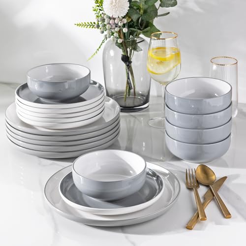 18-Piece Ceramic Dinnerware Set for 6, White Stoneware Plates and Bowls, Dishwasher Safe U868