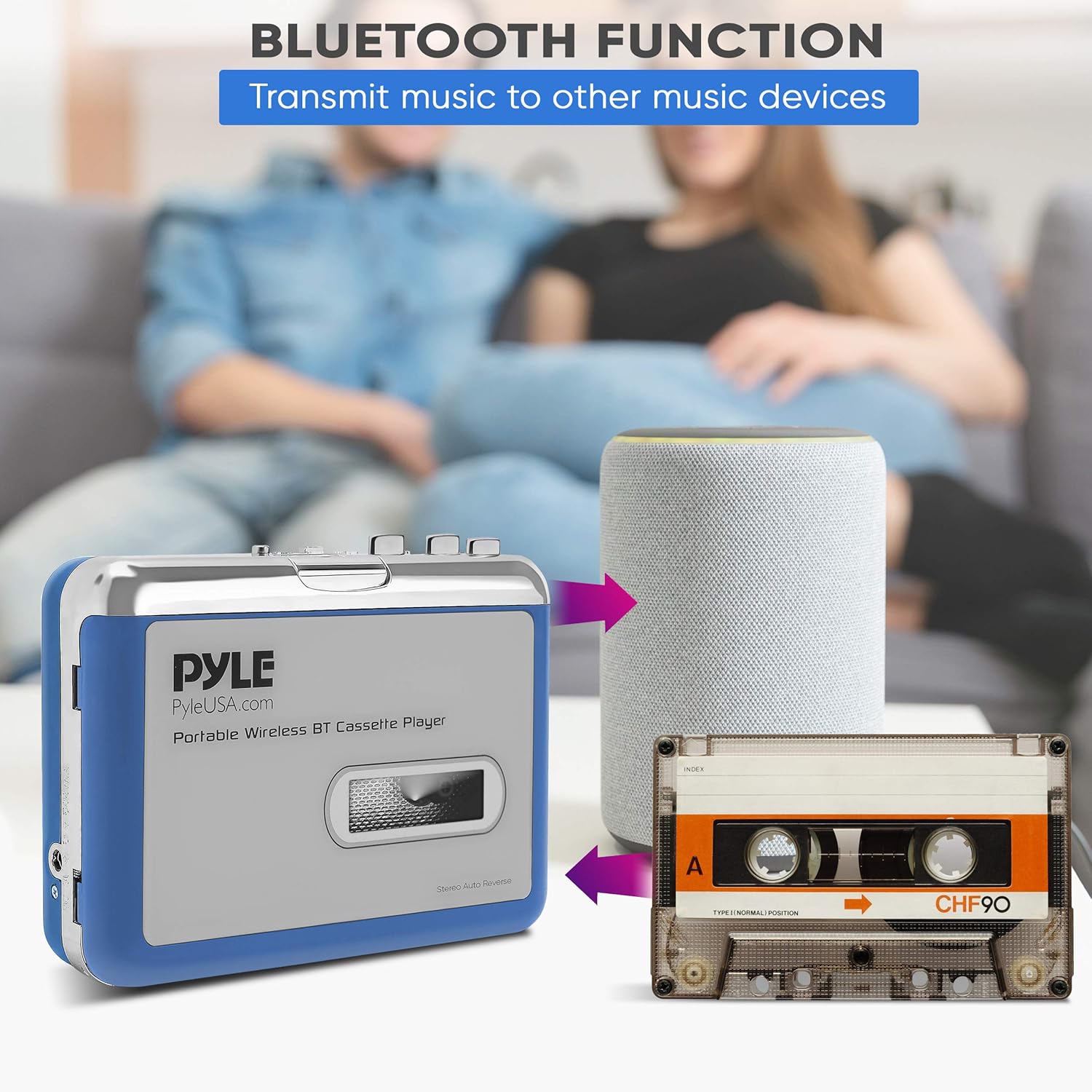 Bluetooth Cassette Player with Earphone and AUX Port J6438