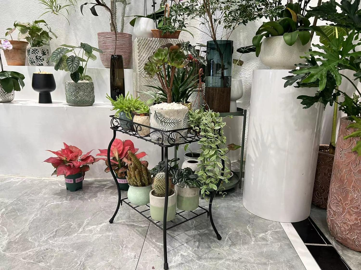 Rectangular Metal Plant Stand Rack for Small Pots, Black G401