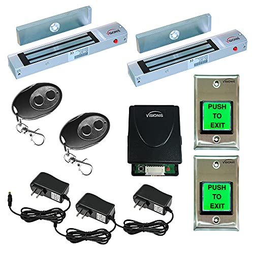 Visionis FPC-5014 Two Door Access Control Outswinging Door 600lbs Electromagnetic Lock Kit with Wireless Receiver and Remote Magnetic Lock System