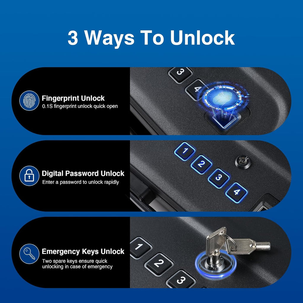 Biometric Fingerprint Gun Safe for Handgun, Quick Access, 2 Capacity F1777